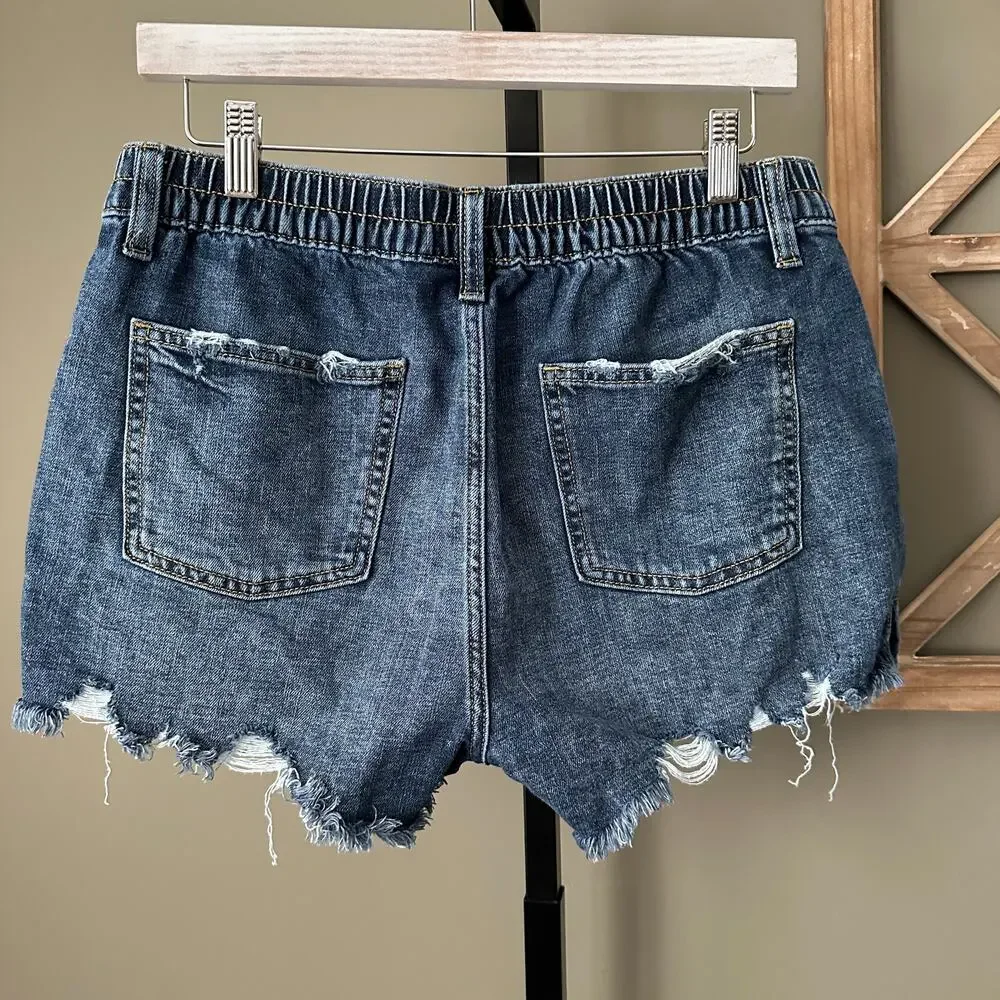 Aerie Daydream Denim Elastic Waist Shorts Medium - Picture 2 of 3
